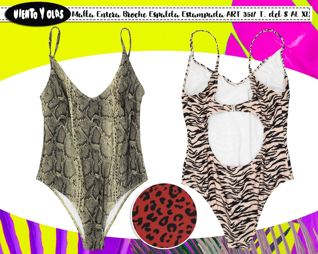 [VYO3517] MALLA ENTERA DAMA CON BROCHE EN ESPALDA ESTAMPADA. (S)