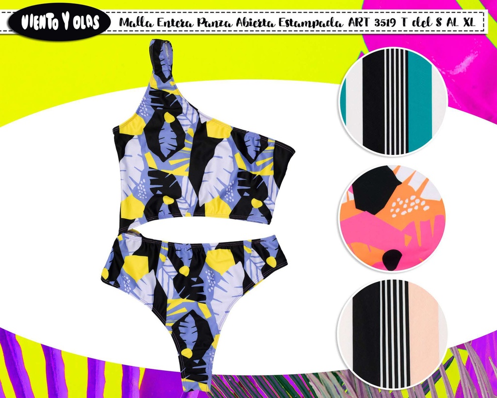 [VYO3519] MALLA ENTERA DAMA PANZA ABIERTA, ESTAMPADA. (S)