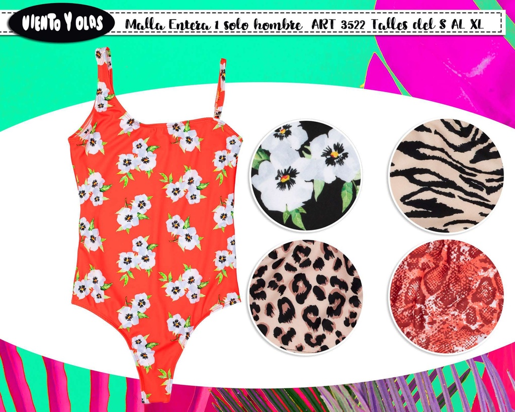 [VYO3522] MALLA ENTERA DAMA UN SOLO HOMBRO, ESTAMPADA. (S)