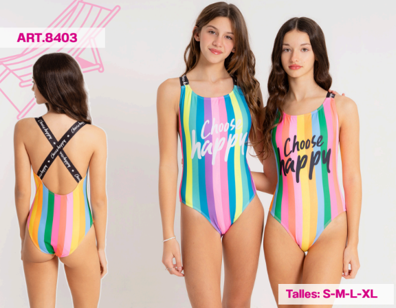 [VYO8403] VER. MALLA ENTERA TEENS ESTAMPADA RAYADA (S)