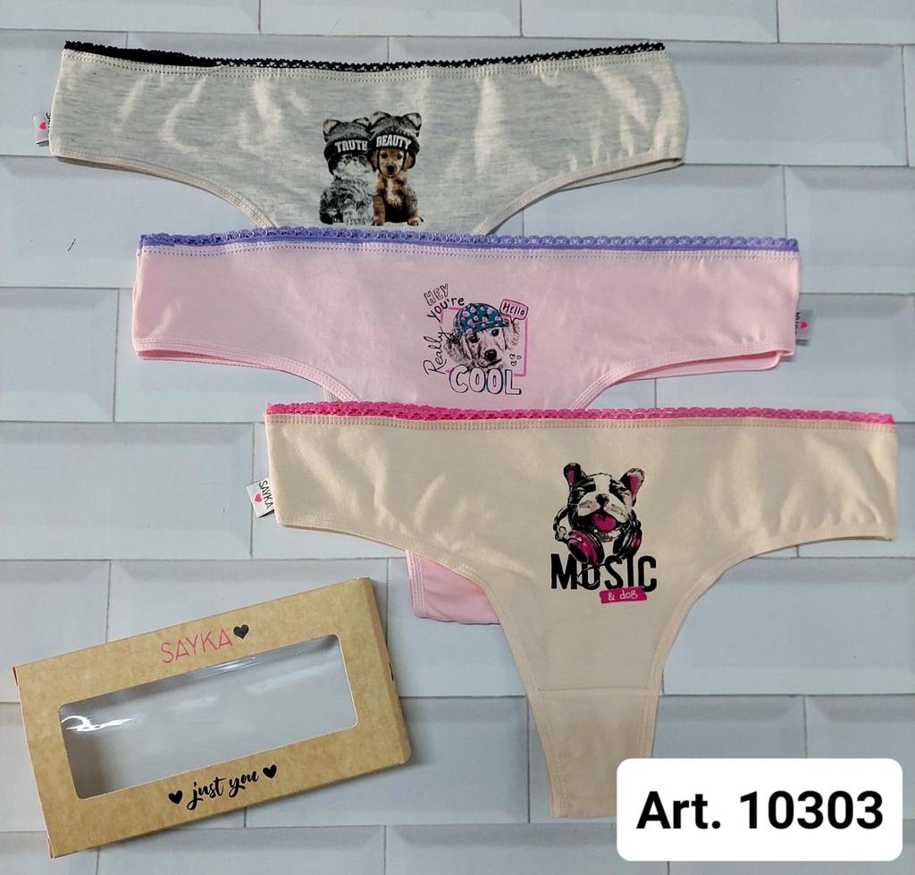 [SAY10303] PACK X3 CULOTTE LESS DE ALGODÓN Y LYCRA ESTAMPADA