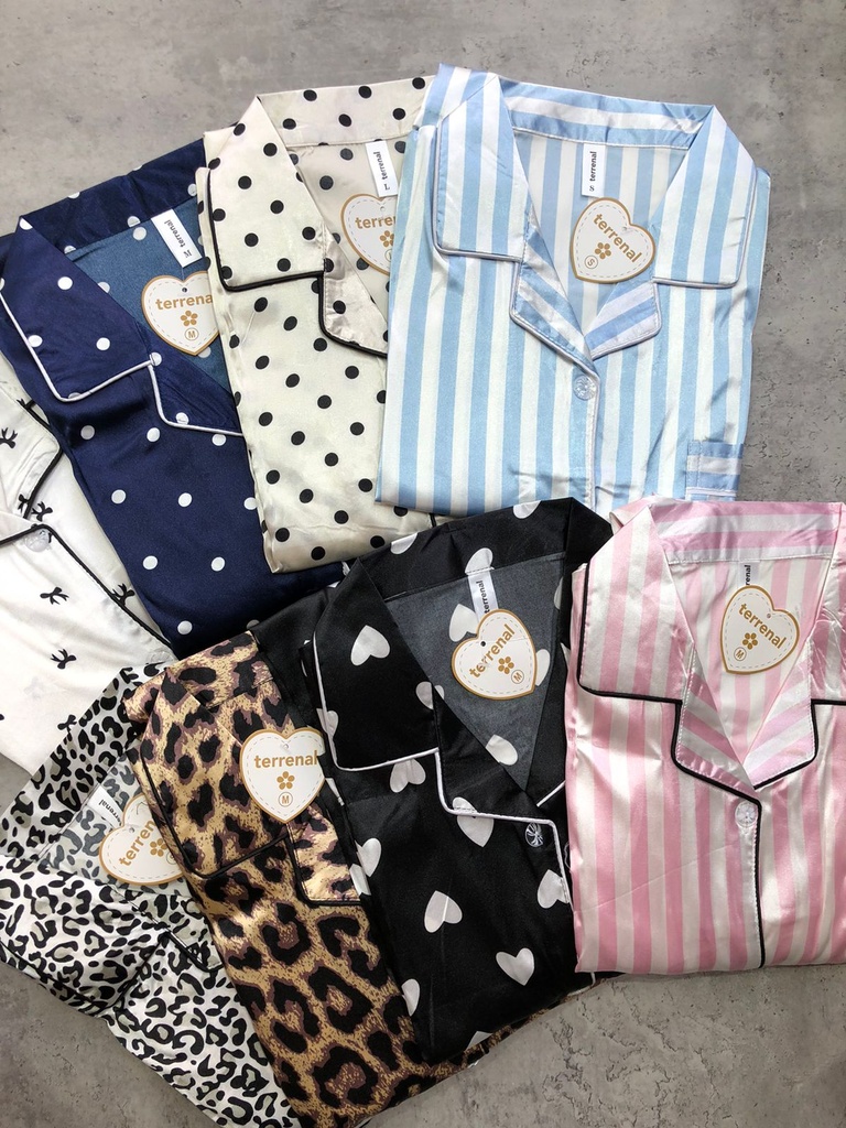 [TERREPV-3] VER. PIJAMA ABOTONADO DE RASO ESTAMPADO (M)