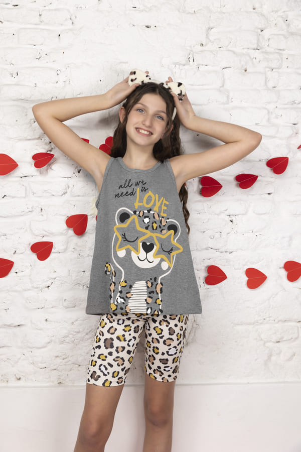 [LEN26900/G] VER. PIJAMA NENA MUSCULOSA Y CALZA "PRINT" (10, GRIS)