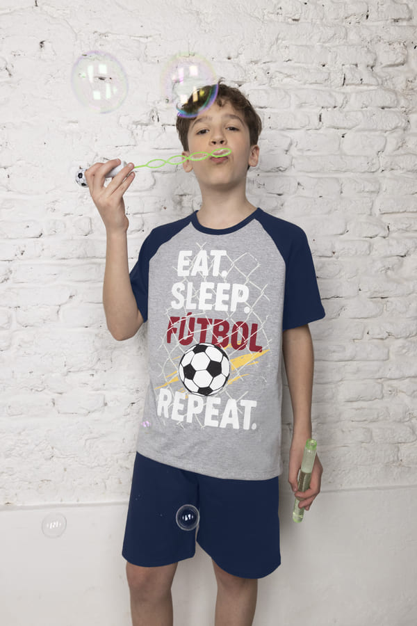 [LEN26910] VER. PIJAMA DE JERSEY CON ESTAMPA QUE BRILLA EN LA OSCURIDAD (4, NEGRO)