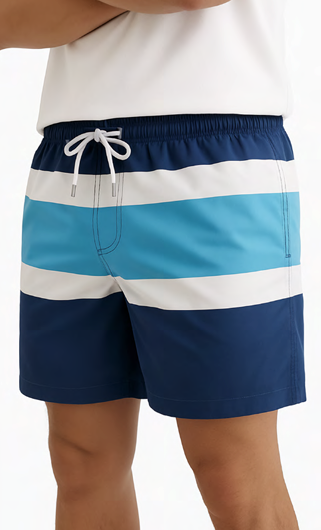 VER. SHORT DE BAÑO RAYADO CON CINTURA AJUSTABLE PREMIUM (S, MARINO)