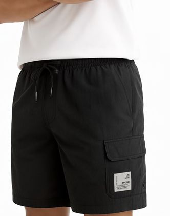VER. SHORT DE BAÑO LISO CON BOLSILLO PREMIUM (S, NEGRO)