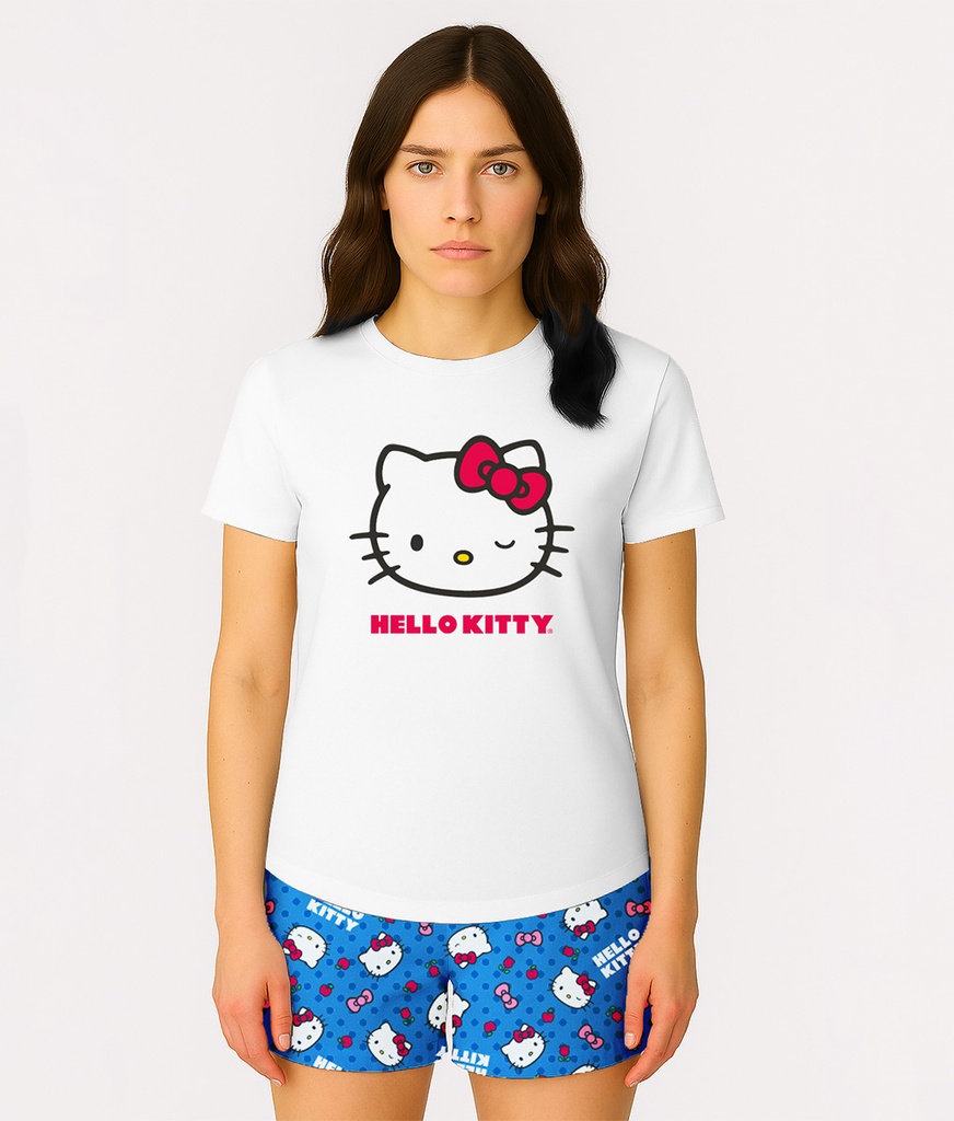 VER. PIJAMA DAMA ESTAMPADO "KITTY" (S, BLANCO)