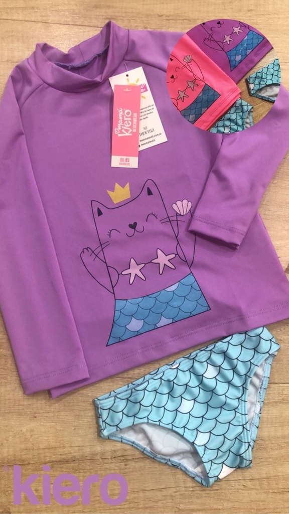 [KIE4239] VER. MALLA CONJUNTO UV REMERA Y BOMBACHA ESTAMPA SIRENA (2, ROSA)