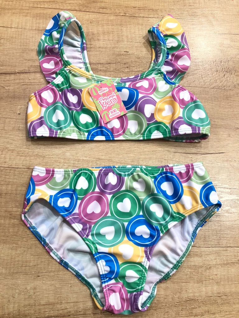 [KIE4119] VER. MALLA BIKINI ESTAMPADA CON VOLADOS "CORAZONES" (14, FUCSIA)
