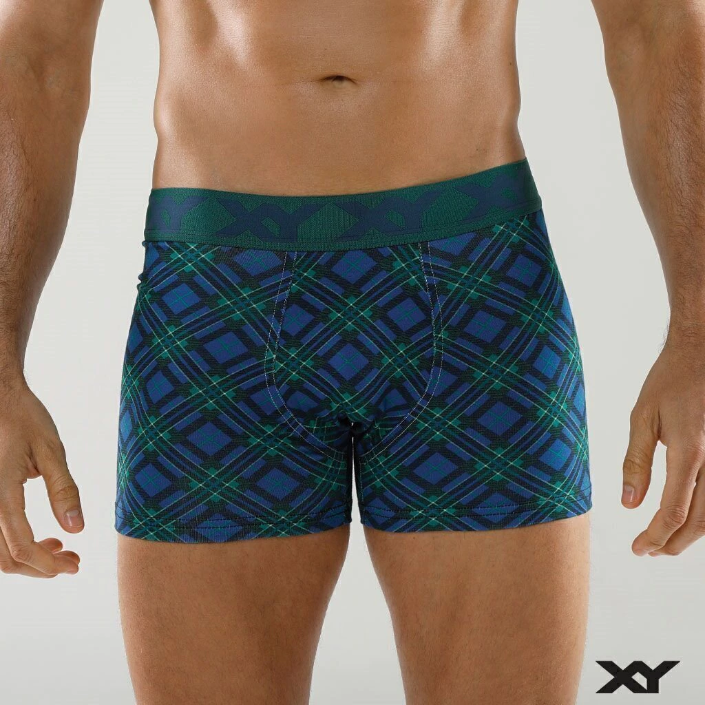 [XY1457] BOXER DE ALGODON Y LYCRA ESTAMPADO "SQUARE" (S, AZUL)