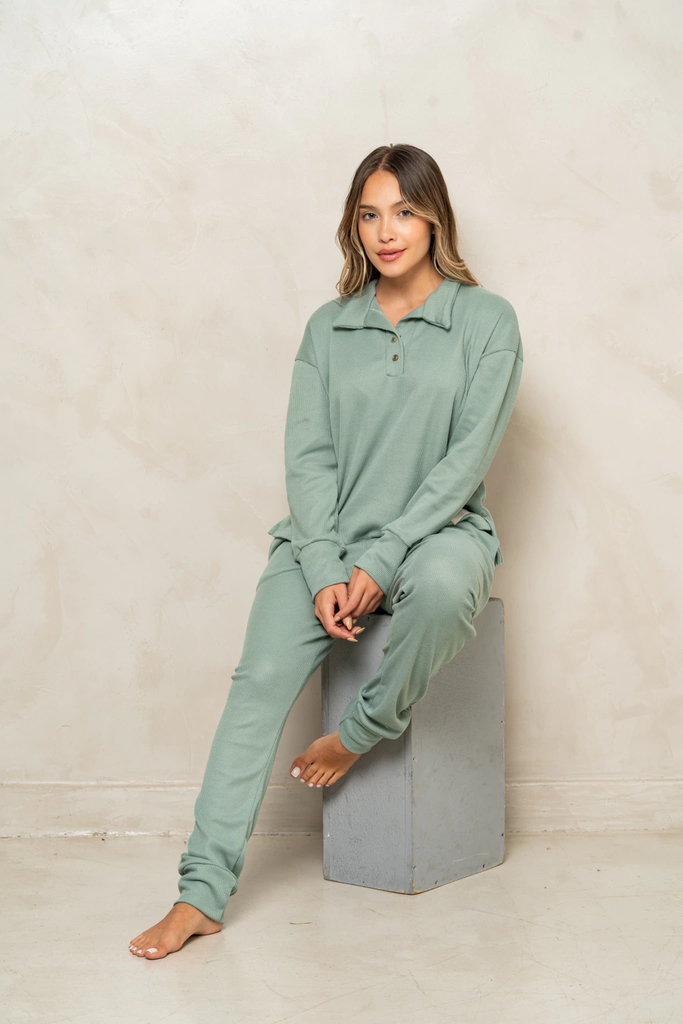 [TRE5607] DESCUENTO 10% LIQUIDACION DE TEMPORADA! INV. PIJAMA DAMA REMERA POLO Y PANTALON WAFLE (1, CHOCOLATE)