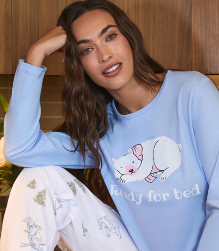 [LODP11000] DESCUENTO 10% LIQUIDACION DE TEMPORADA! INV. PIJAMA DE DAMA ESTAMPADO DE JERSEY "OSO" (1, CELESTE)