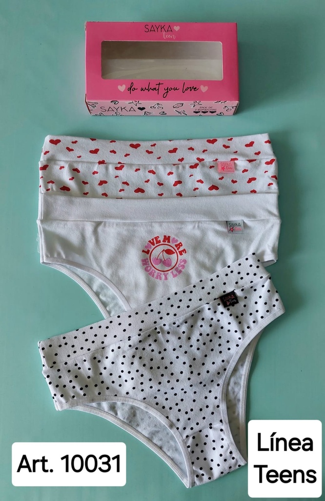 [SAY10031] PACK X3 VEDETINA JUVENIL DE ALGODÓN Y LYCRA ESTAMPADA CON CINTURA (1)