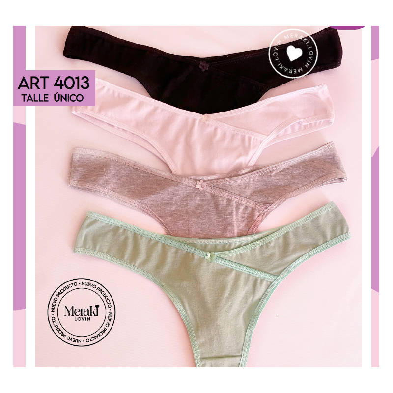 [MER4013] PACK X3 COLALES DE ALGODON Y LYCRA LISA CON DETALLE CRUZADO Y FLOR