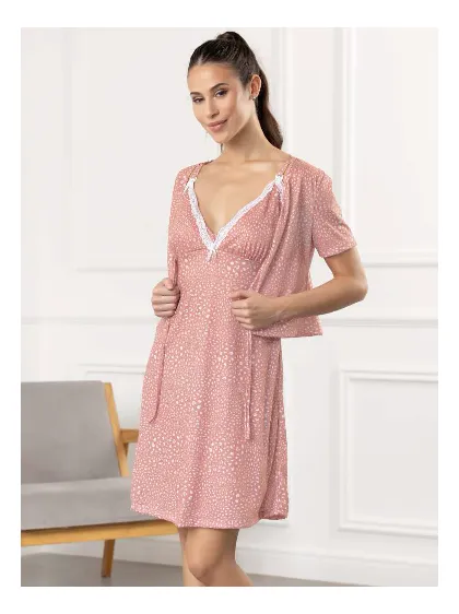 [LEN26203] INV. CAMISON MATERNAL DE JERSEY CON TAZA DE LACTANCIA Y MAÑANITA (S, NEGRO)