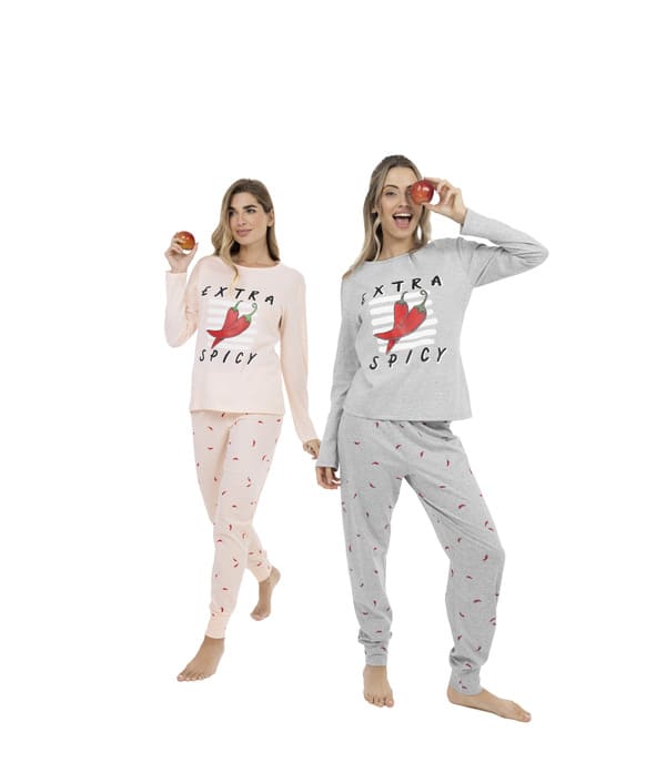 [LEN26310] DESCUENTO 10% LIQUIDACION DE TEMPORADA! INV. PIJAMA DAMA MANGA LARGA DE ALGODÓN ESTAMPADO (S, GRIS)