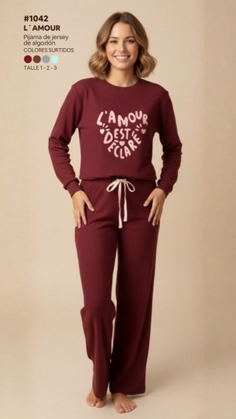 [VTG1042] DESCUENTO 10% LIQUIDACION DE TEMPORADA! INV. PIJAMA MANGA LARGA DE DAMA LISO CON ESTAMPA LOCALIZADA DE ALGODÓN (1, AQUA)