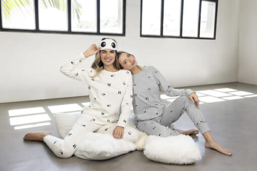 [LEN26306] DESCUENTO 10% LIQUIDACION DE TEMPORADA! INV. PIJAMA DE DAMA MANGA LARGA DE ALGODÓN ESTAMPADO "PANDA" (S, CRUDO)
