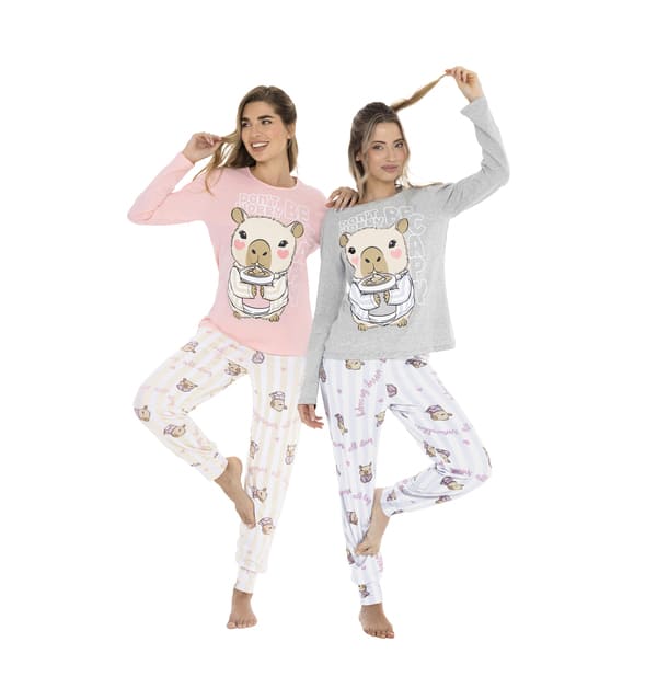 [LEN26300] DESCUENTO 10% LIQUIDACION DE TEMPORADA! INV. PIJAMA MANGA LARGA DE JERSEY ESTAMPADO "CAPIBARA" (S, AERO)
