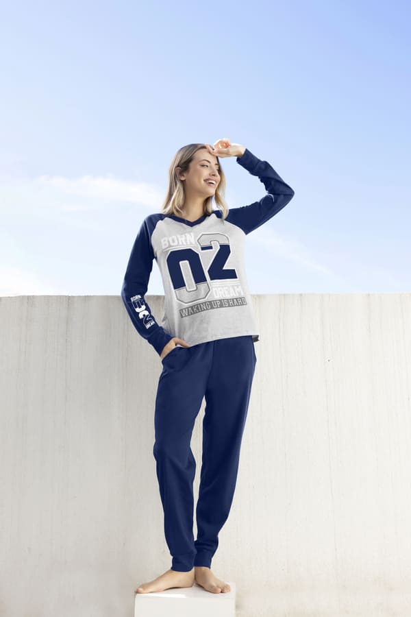 [LEN26316] DESCUENTO 10% LIQUIDACION DE TEMPORADA! INV. PIJAMA MANGA LARGA DE JERSEY REMERA ESTAMPADA Y PANTALON LISO (S, AZUL)