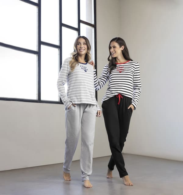 DESCUENTO 10% LIQUIDACION DE TEMPORADA! INV. PIJAMA MANGA LARGA REMERA RAYADA Y PANTALON LISO DE JERSEY (5, GRIS)