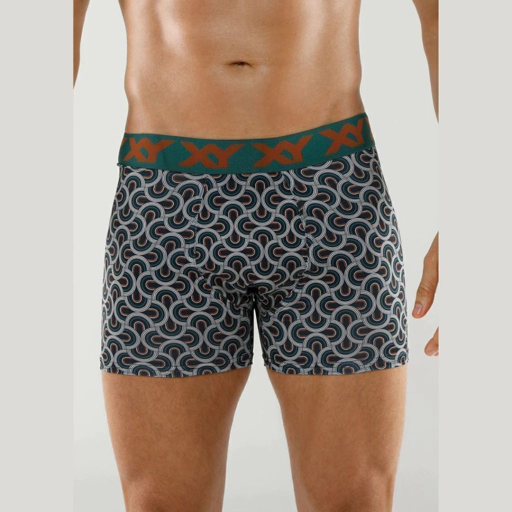 BOXER DE ALGODÓN Y LYCRA ESTAMPADO "MAZE" (S, AZUL)