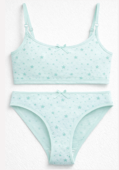 [MAR30001] CONJUNTO TEENS ESTAMPADO DE ALGODÓN Y LYCRA CON BRETEL FINO Y VEDETINA "ESTRELLAS" (S)