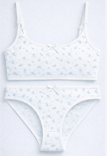[MAR30002] CONJUNTO TEENS ESTAMPADO DE ALGODÓN Y LYCRA CON BRETEL FINO Y VEDETINA "LIBERTY" (S)
