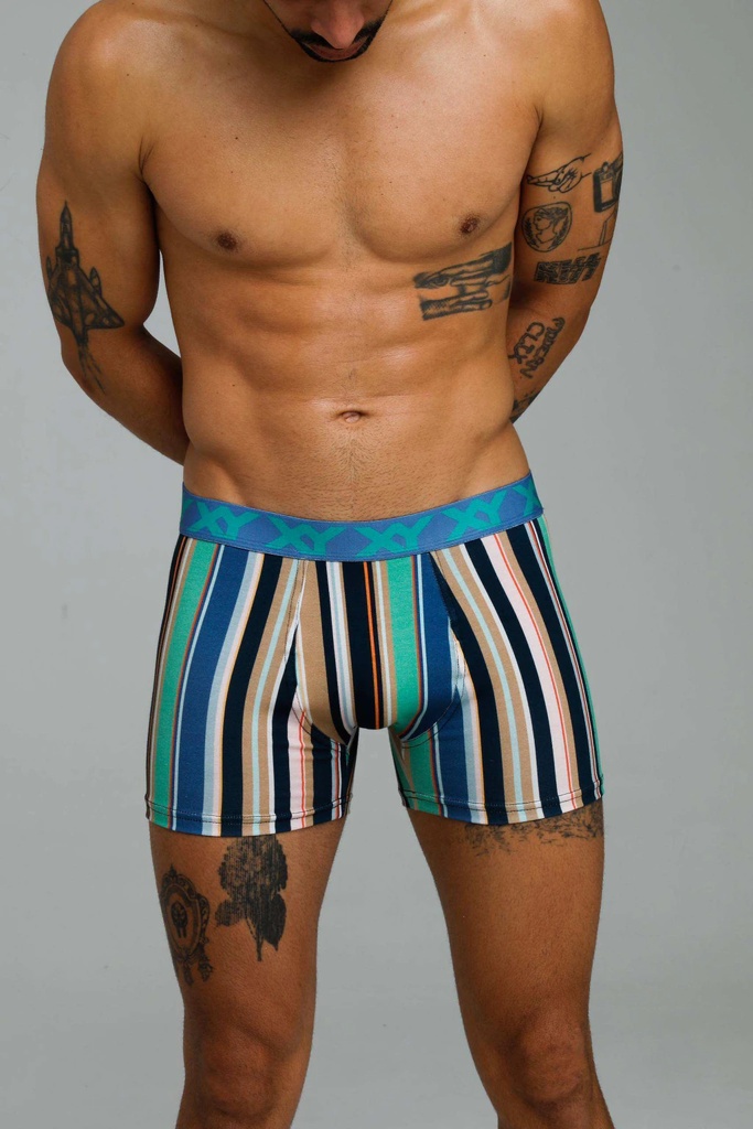 [XY1469] BOXER DE ALGODÓN Y LYCRA ESTAMPADO "RAYADO" (S, AZUL)