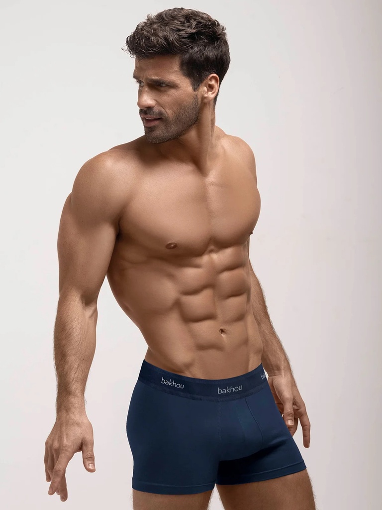 [BAK2037] BOXER DE ALGODÓN Y LYCRA LISO ELASTICO EFECTO LINEAS AL TONO (S, AERO)