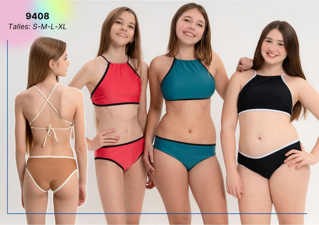 [VYO9408] VER. MALLA BIKINI TEENS TOP BRETEL FINO Y ESPALDA CRUZADA LISA (S)