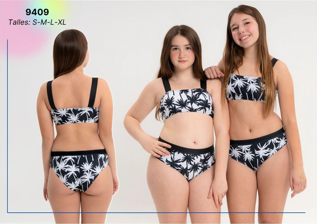 [VYO9409] VER. MALLA BIKINI TEENS TOP ESTAMPADO "PALMERAS" (S)