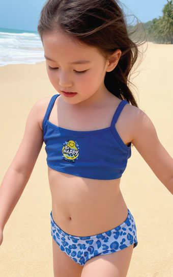 [KIE4589] VER. MALLA BIKINI NENA TOP LISO CON ESTAMPA LOCALIZADA Y BOMBACHA ESTAMPADA (10, AZUL)