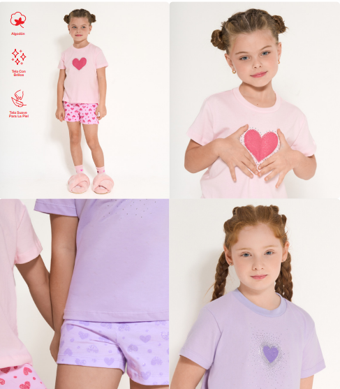 [ELE2721] VER. PIJAMA NENA REMERA Y SHORT ESTAMPADO CON BRILLOS "CORAZON" (4, LILA)