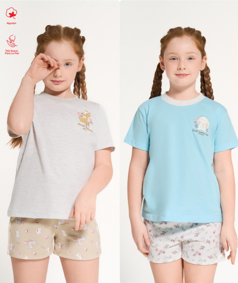 [ELE2722] VER. PIJAMA NENA REMERA LISA Y SHORT ESTAMPADO "ANIMALES" (4, AQUA)