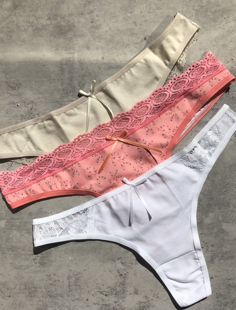 [KIE6141] PACK X3 COLALES DE ALGODÓN Y LYCRA CON PUNTILLA Y MOÑOS (2)