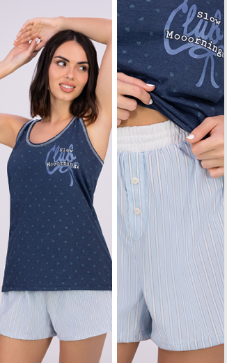 VER. PIJAMA MUSCULOSA DE ALGODÓN CON CORAZONES Y SHORT RAYADO