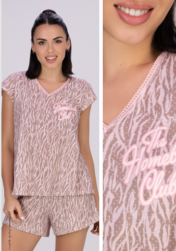 [SP11830] VER. PIJAMA MANGAS CORTAS ESTAMPADO CON DETALLES EN EL CUELLO (S)
