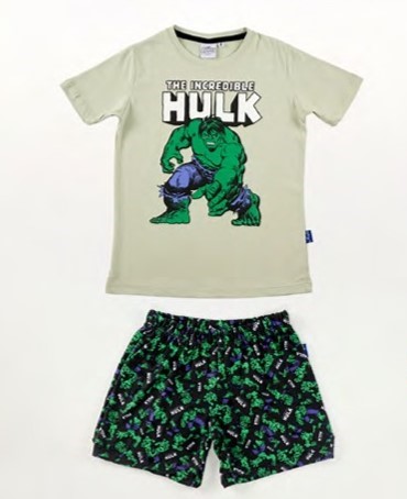 VER. PIJAMA REMERA Y SHORT ESTAMPADO DE ALGODÓN "HULK"