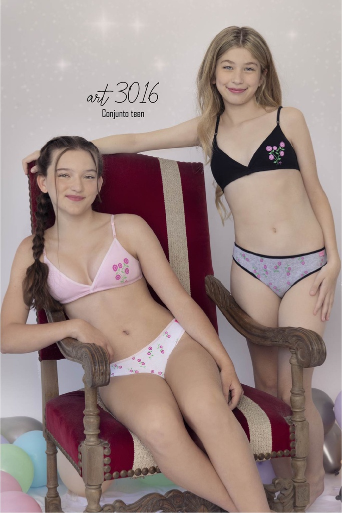 [MAR3016] CONJ. TEEN ALG Y LYCRA ESTAMPADO C/TAZA DESMONTABLE (70, NEGRO)