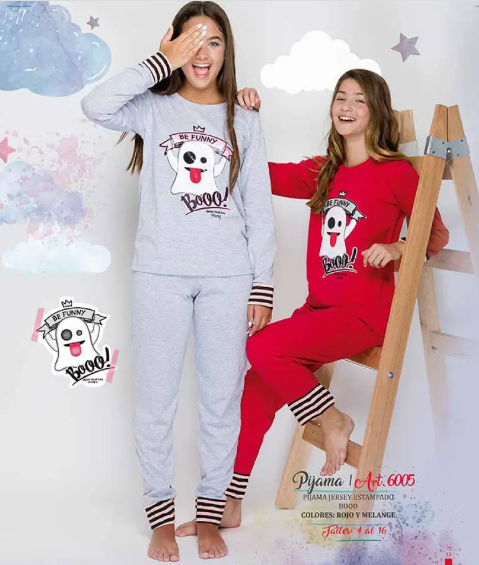 [MAR6005] DESCUENTO 15% LIQUIDACION DE TEMPORADA! I INV. PIJAMA JERSEY ESTAMPADO "BOOO"   INVIERNO (4, MELANGE)