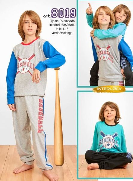 [MAR8019] DESCUENTO 15% LIQUIDACION DE TEMPORADA! I INV. PIJAMA INTERLOCK ESTAMPADO "BASEBALL" (4, MELANGE)